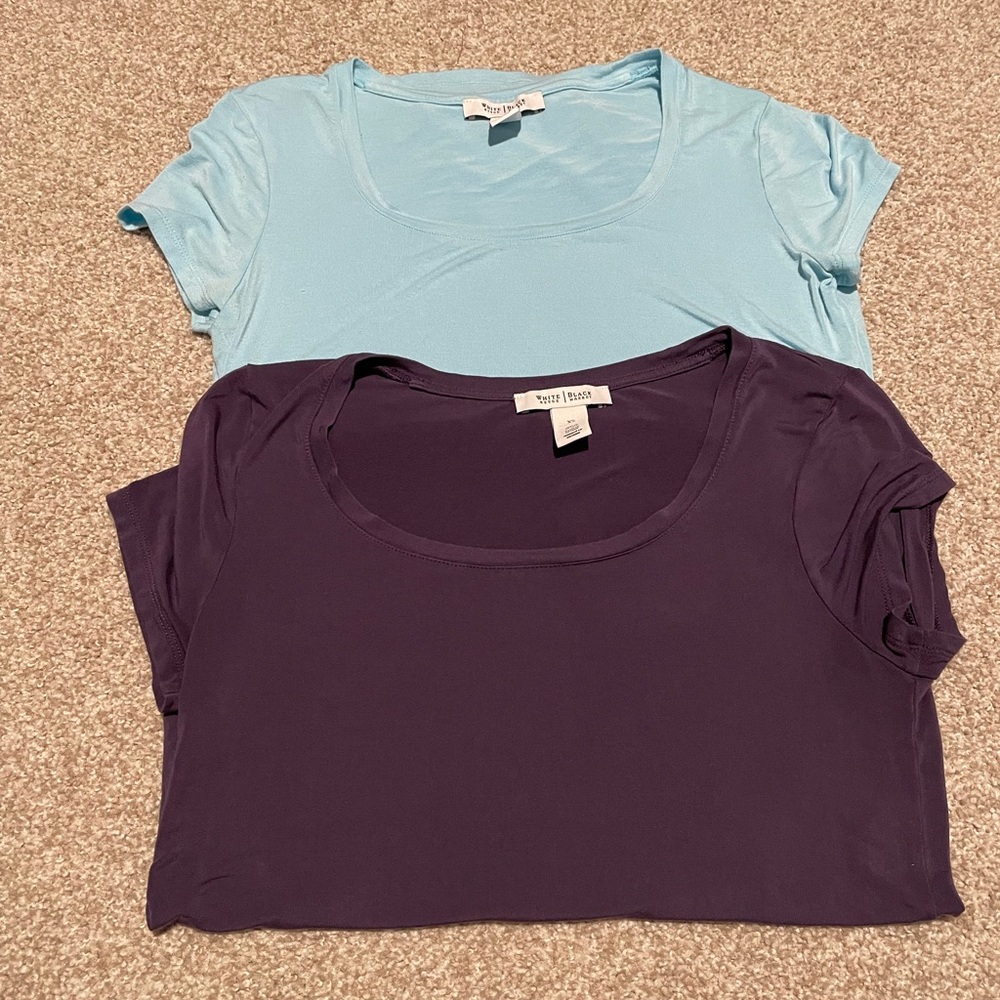 2 tshirts, White House Black Market, blue and purple.  Size XS.